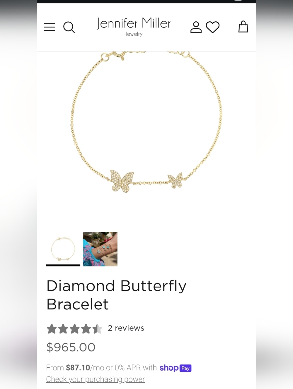 Jennifer Miller Diamond Butterfly Bracelet - 14k Solid Gold